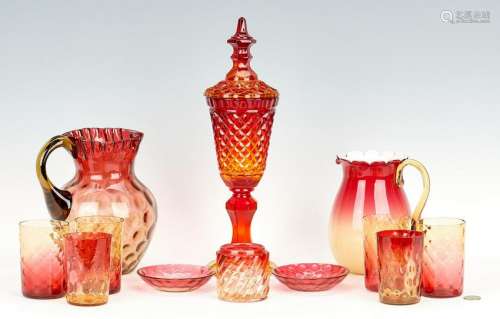 12 Art Glass Items, Peachblow & Amberina