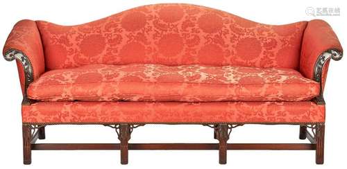 Chippendale Style Mahogany Camel Back Sofa