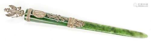 Russian Nephrite & Gilt Silver Paper Knife