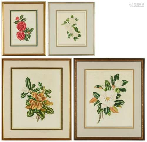 4 Lila Moore Keen Floral Watercolor Paintings