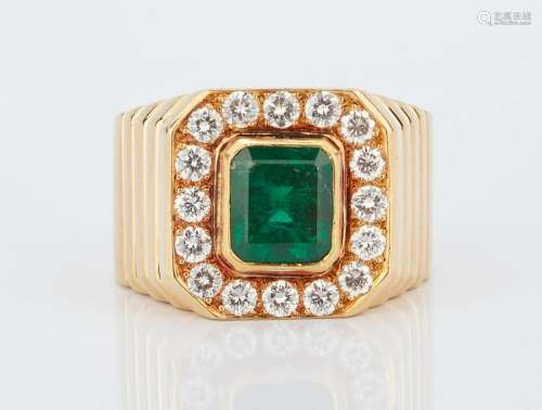 2.5 Carat Emerald and Diamond Men's Ring