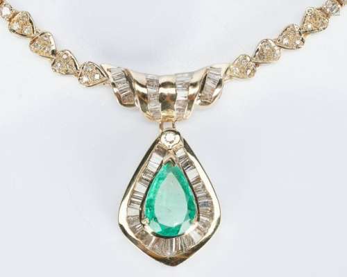 14K 3.5 Carat Emerald and Diamond Necklace
