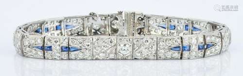 Art Deco Platinum Diamond Sapphire Bracelet