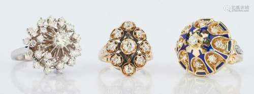 3 Ladies 14K & Diamond Rings, incl. Ballerina
