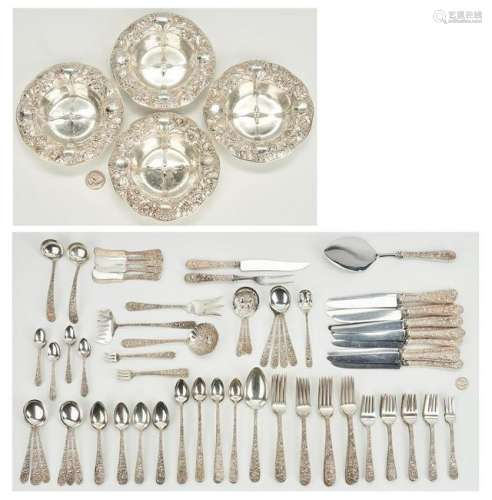 114 Pcs. S. Kirk & Sons Repousse Flatware & 4 Gorham