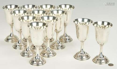 12 Wallace Rose Point Sterling Silver Water Goblets