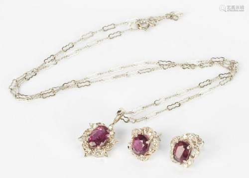 14K Ruby & Diamond Pendant, Ruby Earrings