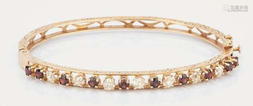 14K Diamond and Garnet Bangle Bracelet