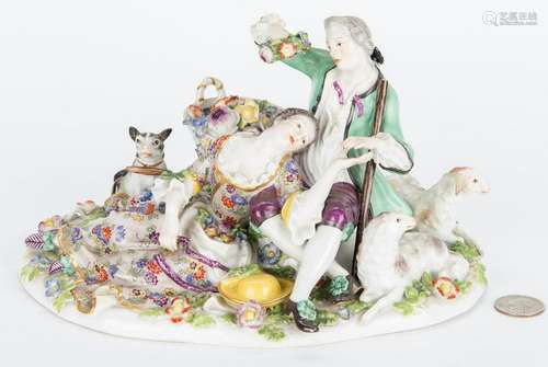 Meissen Courting Couple w/ Sheep Figural