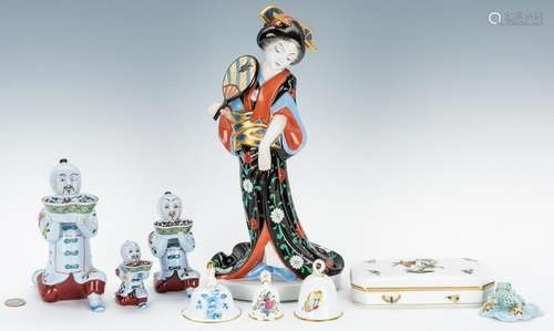 9 Herend Porcelain Items, incl. Asian Figurals