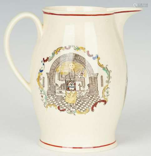 Liverpool Creamware Jug w/ Masonic Imagery