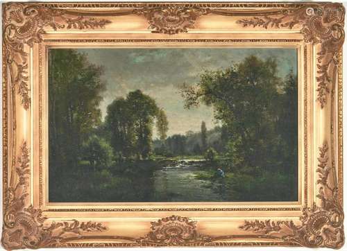 Grenet de Joigny O/C, Landscape w/ Fisherman