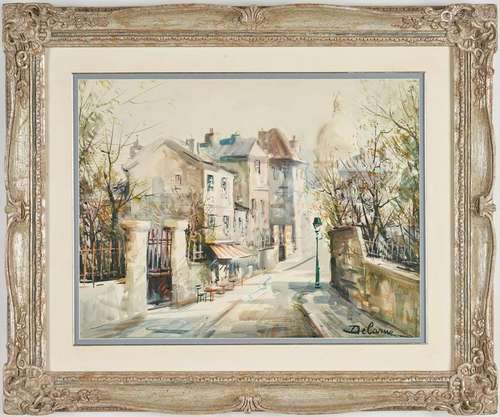 Lucien Delarue Watercolor Parisian Street Scene