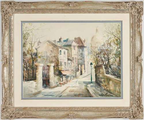 Lucien Delarue Watercolor Parisian Street Scene