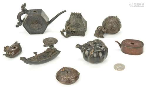 8 Asian Bronze Incense Burners, incl. Figural