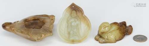 3 Chinese Jade Items, incl. Buddha, Brush Pot & Bird