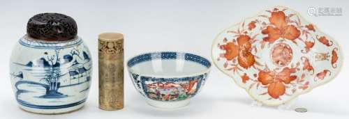 3 Chinese Porcelain Items & 1 Chinese Hardstone Seal