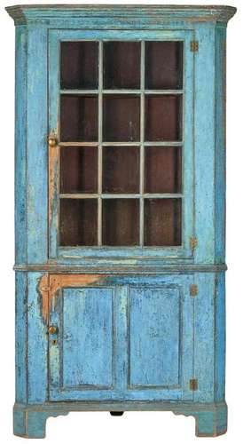 Southern/Mid-Atlantic Blue Painted Corner Cupboard