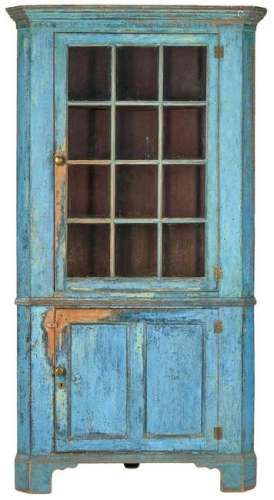 Southern/Mid-Atlantic Blue Painted Corner Cupboard