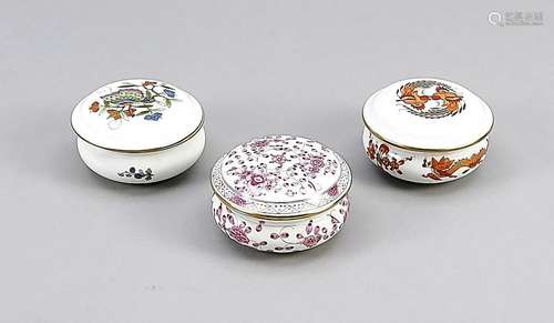 Three round lidded boxes,