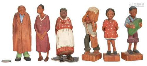 6 Tom Brown Carved & Painted Folk Art Figures