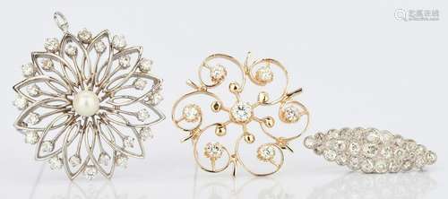 3 18K & 14K Diamond Brooches