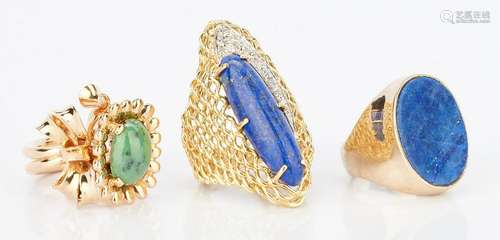 3 Ladies Gold, Turquoise, & Lapis Lazuli Rings