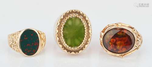 3 Men's 14K Gold Rings w/ Stones