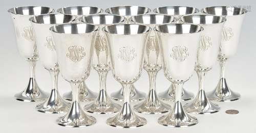 Set of 12 Gorham Sterling Water Goblets