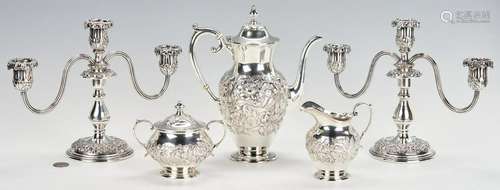 Kirk Repousse Sterling Tea Set and Candelabra