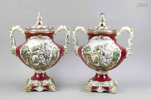 A pair of large lid vases