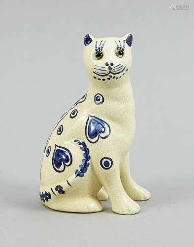 Sitting cat, faience, Fra