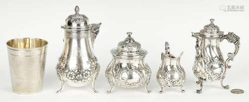 Continental Silver Demitasse Set and Beaker, 5 pcs.