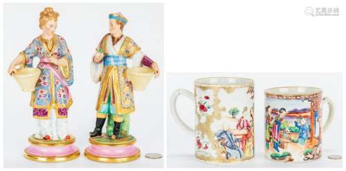Pr. Chinoserie Porcelain Figures & Export Mugs