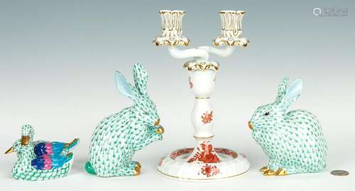 3 Herend Animals plus Candleabra