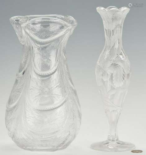 2 Intaglio Cut Vases, Tuthill Iris and Hawkes Signed