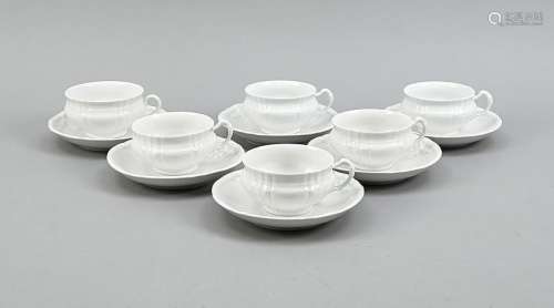 Six teacups with saucers,