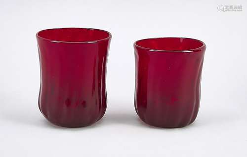 Pair of ruby glass beaker