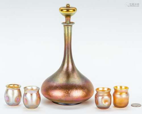 Tiffany Favrile Art Glass Cordial Set, 5 pcs.