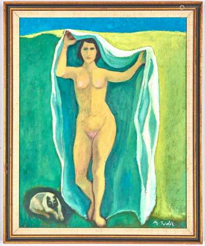 Meyer Wolfe O/C, Nude with Siamese Cat