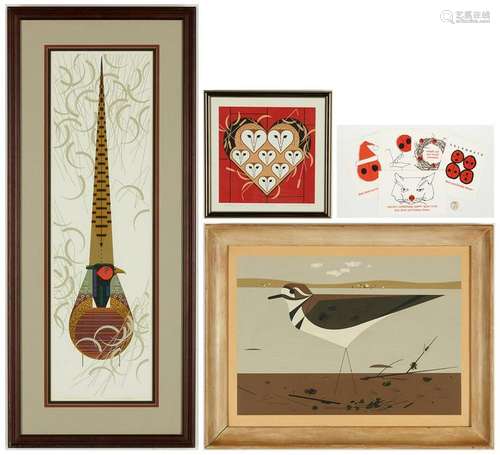 3 Charley Harper Serigraphs & 5 Christmas Cards