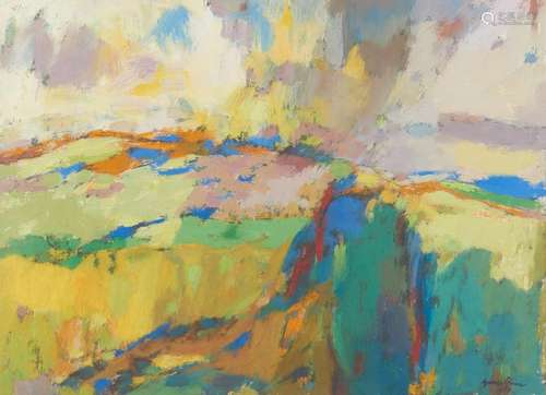 George Cress Oil on Paper, Expressionist Landscape