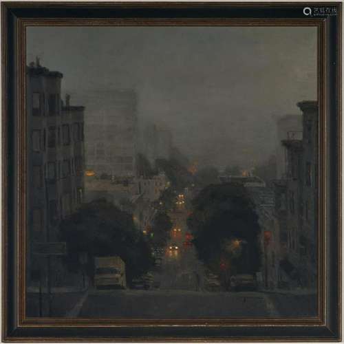 Jeremy Mann Oil, Laguna Street at Night