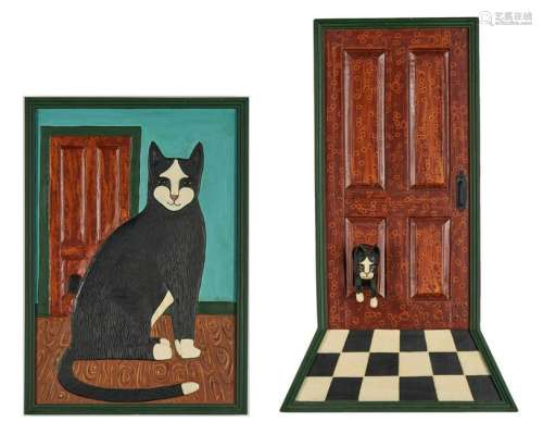 2 Stephen Huneck Cat paintings