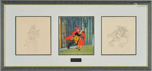 Sleeping Beauty Cel and 2 Drawings, Framed Together