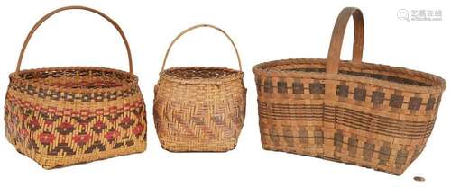 3 Cherokee Indian Baskets, Two Rivercane