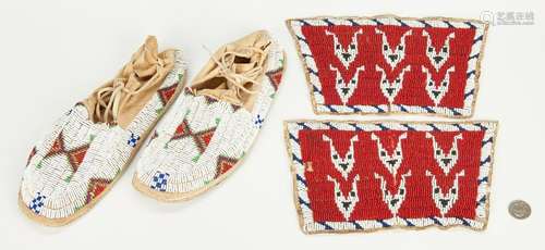 Pair of Sioux Beaded Moccasins and Plains Cuffs