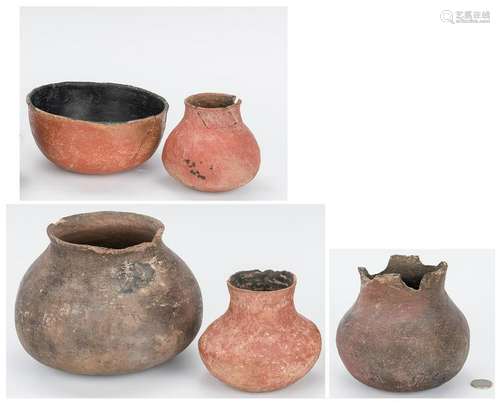 5 Native American Pottery Pots, Salado & Gila Rive