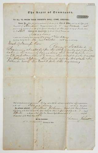 Andrew Johnson Signed Land Grant