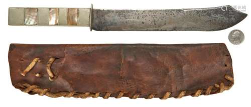 Abalone Handle Knife with Leather Sheath, with